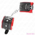 KINK - PREMIUM FUR LINED WRIST RESTRAINTS RED WITH BLACK BELT ADJUSTABLE 17-29 CM X 6 CM
