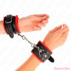KINK - PREMIUM FUR LINED WRIST RESTRAINTS RED WITH BLACK BELT ADJUSTABLE 17-29 CM X 6 CM