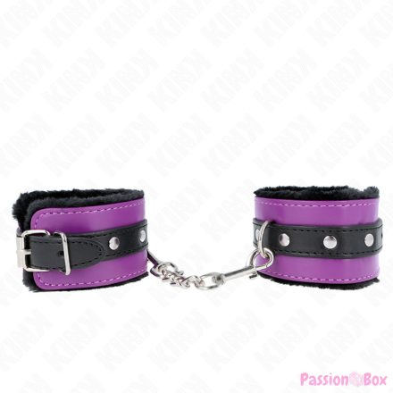 KINK - PREMIUM FUR LINED WRIST RESTRAINTS BLACK WITH PURPLE / BLACK BELT ADJUSTABLE 17-29 CM X 6 CM