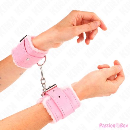 KINK - FUR LINED WRIST RESTRAINTS PINK WITH PINK BELT ADJUSTABLE 17-29 CM X 6 CM