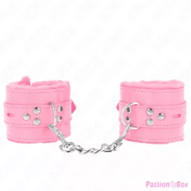   KINK - FUR LINED WRIST RESTRAINTS WITH SQUARE HOLES PINK AND PINK BELT ADJUSTABLE 17-29 CM X 6 CM