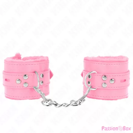 KINK - FUR LINED WRIST RESTRAINTS WITH SQUARE HOLES PINK AND PINK BELT ADJUSTABLE 17-29 CM X 6 CM