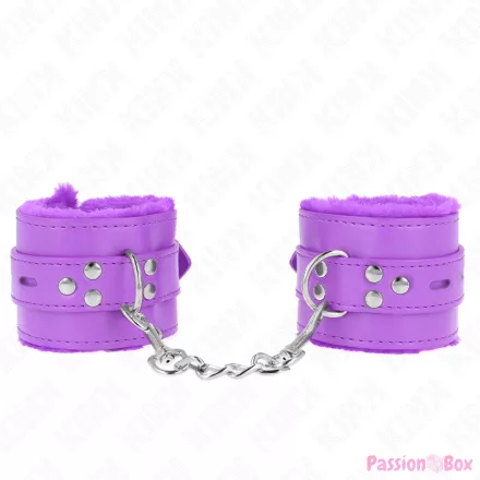 KINK - FUR LINED WRIST RESTRAINTS WITH SQUARE HOLES PURPLE AND PURPLE BELT ADJUSTABLE 17-29 CM X 6 CM