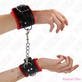   KINK - FUR LINED WRIST RESTRAINTS WITH SQUARE HOLES RED AND BLACK BELT ADJUSTABLE 17-29 CM X 6 CM