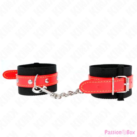 KINK - NYLON WRIST RESTRAINTS BLACK WITH LEATHERETTE RED ADJUSTABLE 19-24 CM X 5.5 CM