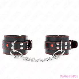   KINK - BLACK WRIST RESTRAINTS WITH RED HEART INLAY ADJUSTABLE 21-28 CM X 5.5 CM