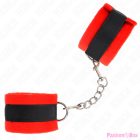 KINK - BEGINNER FUR HAND CUFFS BLACK-RED 30 X 7 CM