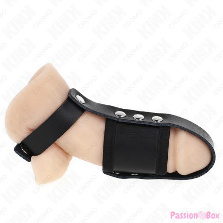 KINK - LEATHER PENIS CAGE RING WITH ADJUSTABLE COATED BALL DIVIDER STRAP