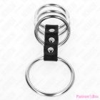 KINK - 4 METAL PENIS RINGS 3.7 CM TO 5 CM CONNECTED BY LEATHER