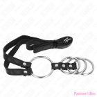 KINK - 4 CONNECTED METAL PENIS RINGS 3.8 CM TO 5 CM WITH LEATHER BELT 112 CM