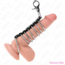   KINK - 7 METAL PENIS RINGS 3.8 CM TO 5 CM CONNECTED WITH LEATHER AND METAL CHAIN 100 CM