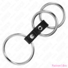 KINK - TRIPLE METAL PENIS RING 3.7 CM TO 5 CM CONNECTED WITH LEATHER