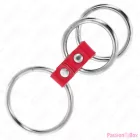 KINK - TRIPLE METAL PENIS RING 3.7 CM TO 5 CM CONNECTED WITH RED LEATHER
