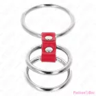 KINK - TRIPLE METAL PENIS RING 3.7 CM TO 5 CM CONNECTED WITH RED LEATHER
