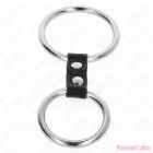 KINK - DOUBLE METAL PENIS RING 3.7 CM TO 5 CM CONNECTED BY LEATHER STRAP MODEL 2