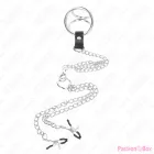 KINK - TRIPLE CHROME METAL PENIS RING 3.8 CM TO 5 CM WITH 26 CM METAL CHAIN AND NIPPLE CLAMPS MODEL 1