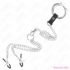 KINK - TRIPLE CHROME METAL PENIS RING 3 CM TO 4.5 CM WITH 26 CM METAL CHAIN AND NIPPLE CLIPS