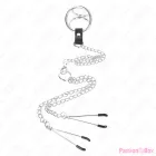 KINK - TRIPLE CHROME METAL PENIS RING 3.8 CM TO 5 CM WITH 26 CM METAL CHAIN AND NIPPLE CLAMPS MODEL 2