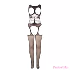 SUBBLIME - 951900 FISHNET CROTCHLESS BODYSTOCKING WITH CUP AND OPEN SHOULDERS BLACK ONE SIZE