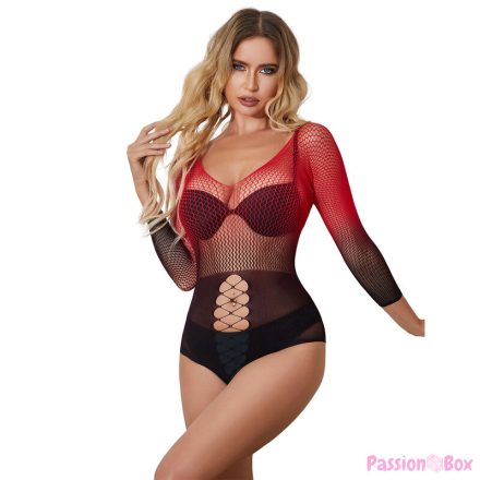 SUBBLIME - 952259 RED AND BLACK GRADIENT LONG SLEEVE ELASTIC FISHNET DRESS ONE SIZE