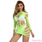 SUBBLIME - 952280 GREEN LONG SLEEVE ELASTIC FISHNET DRESS ONE SIZE