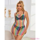 SUBBLIME - 952365 RAINBOW BARE SHOULDER FISHNET DRESS ONE SIZE