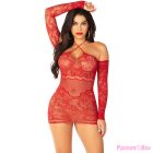 LEG AVENUE - OFF-SHOULDER LONG-SLEEVED MESH MINI DRESS RED