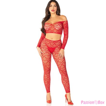 LEG AVENUE - CROP TOP + STOCKINGS RED ONE SIZE