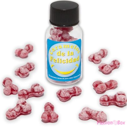 DIABLO PICANTE - JAR OF 12 STRAWBERRY/CHERRY HAPPY PENIS-SHAPED CANDIES