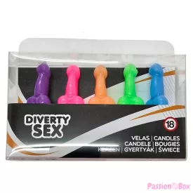   DIABLO PICANTE - BOX OF 5 PENIS-SHAPED CANDLES IN DIFFERENT COLORS