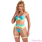 SUBBLIME - 955311 SET OF BRA WITH LACE AND GARTER LINES GREEN AND BLUE S/M