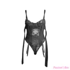 SUBBLIME - 955496 LACE BODYSUIT WITH BOWS AND GARTERS BLACK S/M