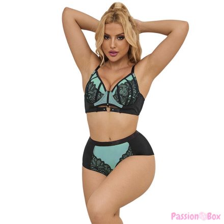 SUBBLIME - 955564 GREEN PATENT LEATHER MESH ZIPPER BRA SET L/XL