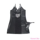 SUBBLIME - 957520 LEATHER DRESS WITH FLORAL LACE BLACK S/M