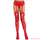 LEG AVENUE - LACE STOCKINGS WITH GARTERS RED