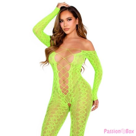 LEG AVENUE - CROTCHLESS BODYSTOCKING EXOTIC SNAKE LACE NEON GREEN