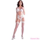 CHILIROSE - CR 4862 WHITE LACE BRA, GARTER BELT, THONG AND STOCKINGS SET M
