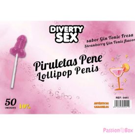   DIABLO GOLOSO - 50 PENIS LOLLIPOPS GIN TONIC STRAWBERRY FLAVOR 10% ALCOHOL