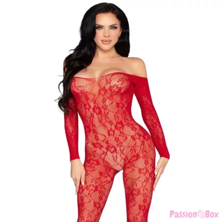 LEG AVENUE - 89366 LACE LINGERIE BODYSTOCKING RED - ONE SIZE