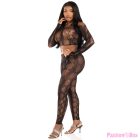 LEG AVENUE - 89373 PYTHON CROP TOP & FOOTLESS TIGHTS BLACK - ONE SIZE
